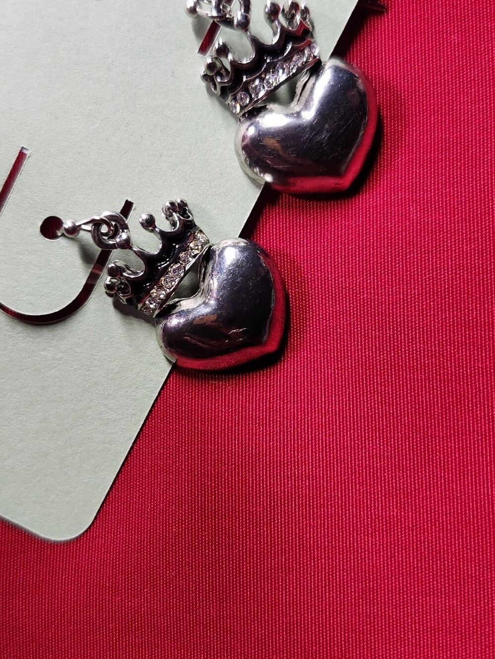 Silver Heart Crown Drop Earrings - Women Jewelry